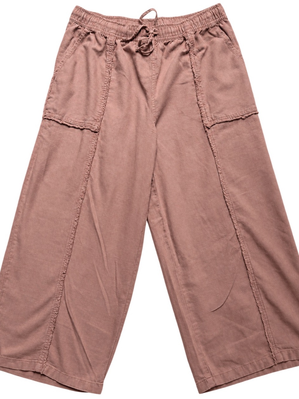 Calligraphie Linen Blend Wide Leg Pants Brown Pull On Boho Coastal M